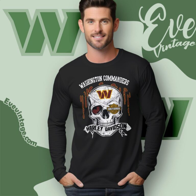 Washington Commanders Harley Davidson Skull Shirt Long Sleeve Tee Washington Commanders Harley Davidson Skull Shirt Long Sleeve Tee