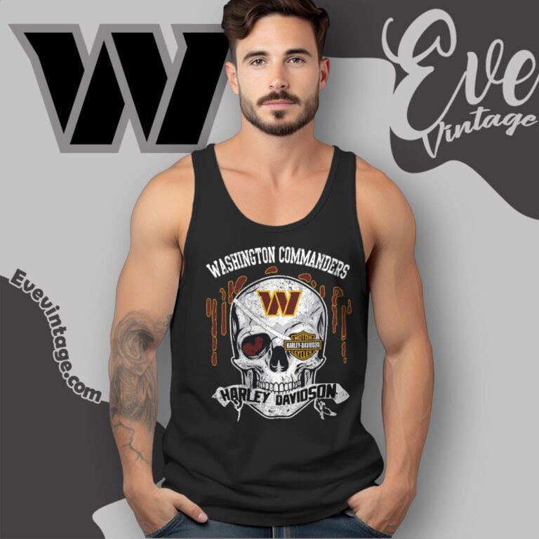 Washington Commanders Harley Davidson Skull Shirt Tank Top Racerback Washington Commanders Harley Davidson Skull Shirt Tank Top Racerback
