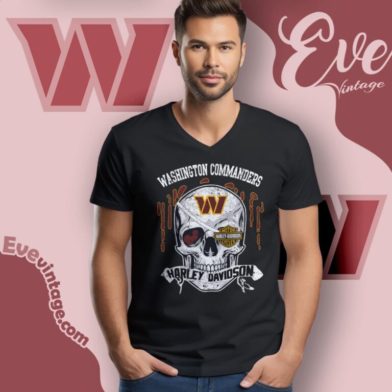 Washington Commanders Harley Davidson Skull Shirt V Neck TShirt Washington Commanders Harley Davidson Skull Shirt V Neck TShirt