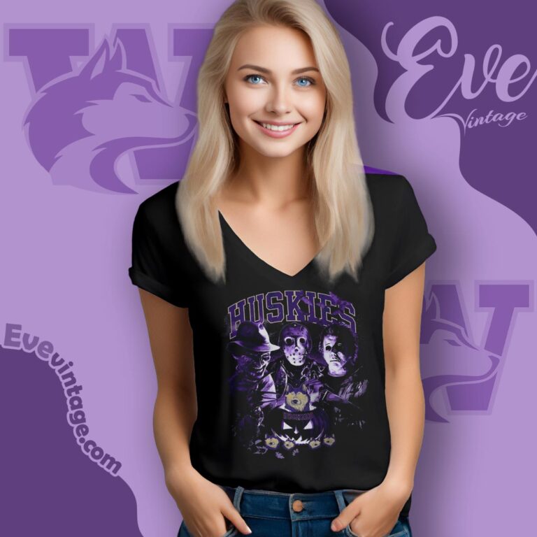 Washington Huskies Halloween Horror Movie Shirt V Neck TShirt Washington Huskies Halloween Horror Movie Shirt V Neck TShirt