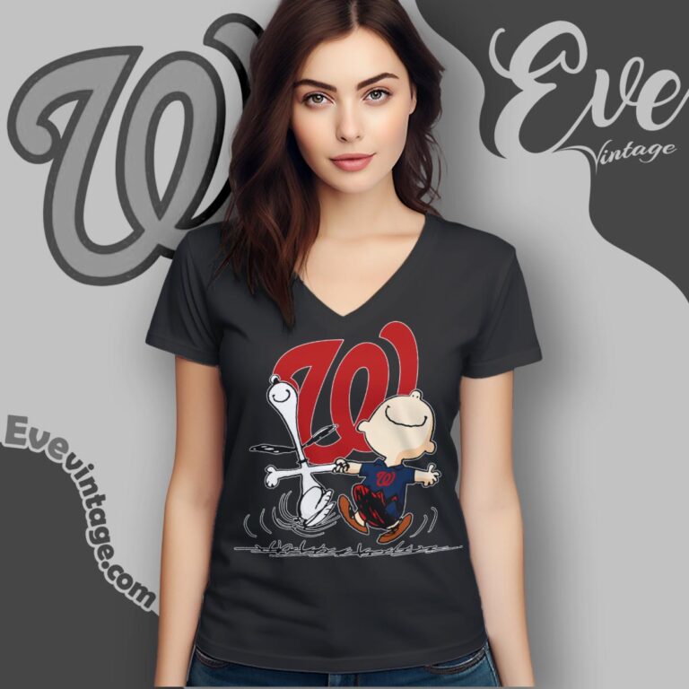 Washington Nationals Charlie Brown Snoopy Happy Dancing Shirt V Neck TShirt Washington Nationals Charlie Brown Snoopy Happy Dancing Shirt V Neck TShirt