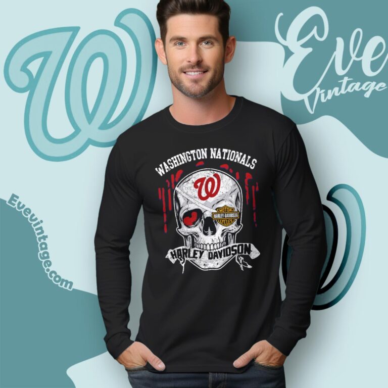 Washington Nationals Harley Davidson Skull Long Sleeve Tee Washington Nationals Harley Davidson Skull Long Sleeve Tee