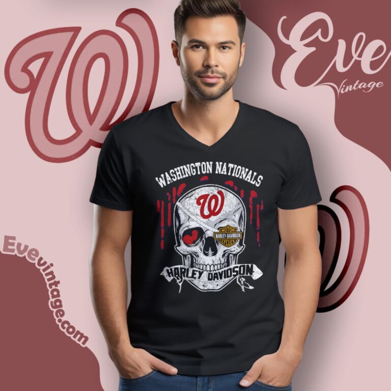 Washington Nationals Harley Davidson Skull V Neck TShirt Washington Nationals Harley Davidson Skull V Neck TShirt