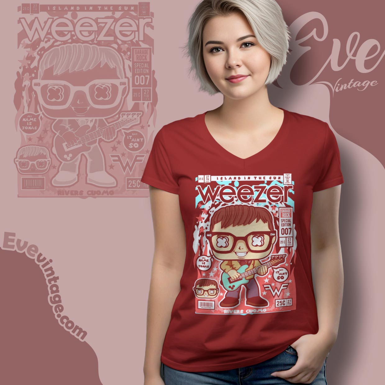 Weezer Comic Shirt Island In The Sun V Neck TShirt Weezer Comic Shirt Island In The Sun V Neck TShirt