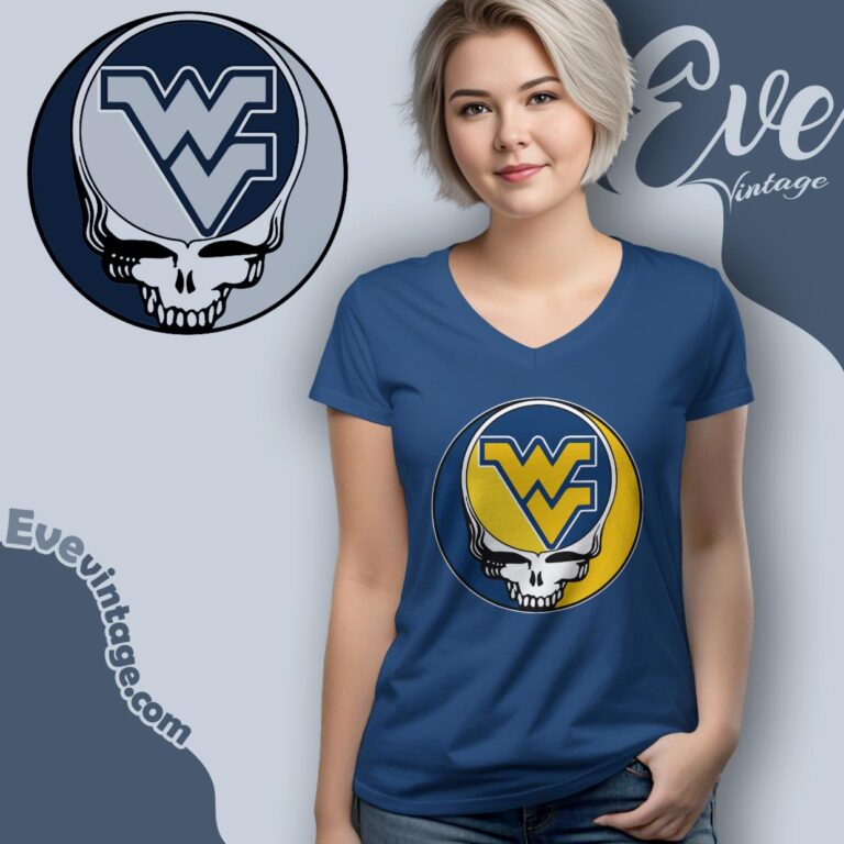 West Virginia Mountaineers Steal Your Face Stealie Shirt V Neck TShirt West Virginia Mountaineers Steal Your Face Stealie Shirt V Neck TShirt
