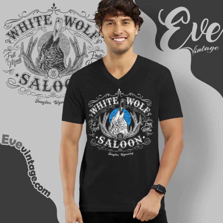 White Wolf Saloon Shirt Douglas Wyoming Dive Bar V Neck TShirt White Wolf Saloon Shirt Douglas Wyoming Dive Bar V Neck TShirt