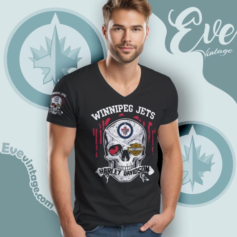 Winnipeg Jets Harley Davidson Skull Shirt V Neck TShirt Winnipeg Jets Harley Davidson Skull Shirt V Neck TShirt