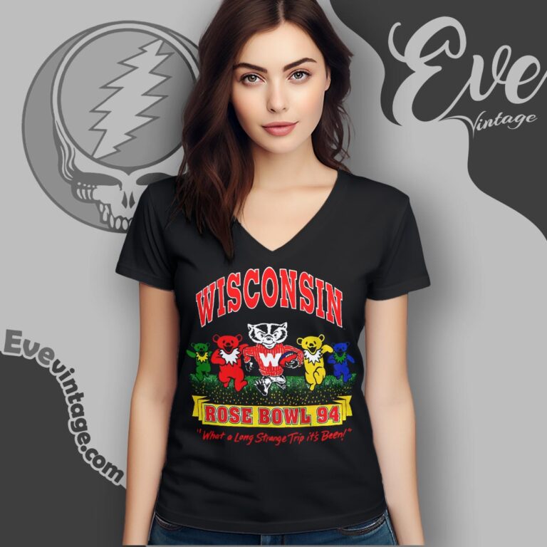 Wisconsin Badgers Rose Bowl 1994 Grateful Dead Dancing Bear Shirt V Neck TShirt Wisconsin Badgers Rose Bowl 1994 Grateful Dead Dancing Bear Shirt V Neck TShirt