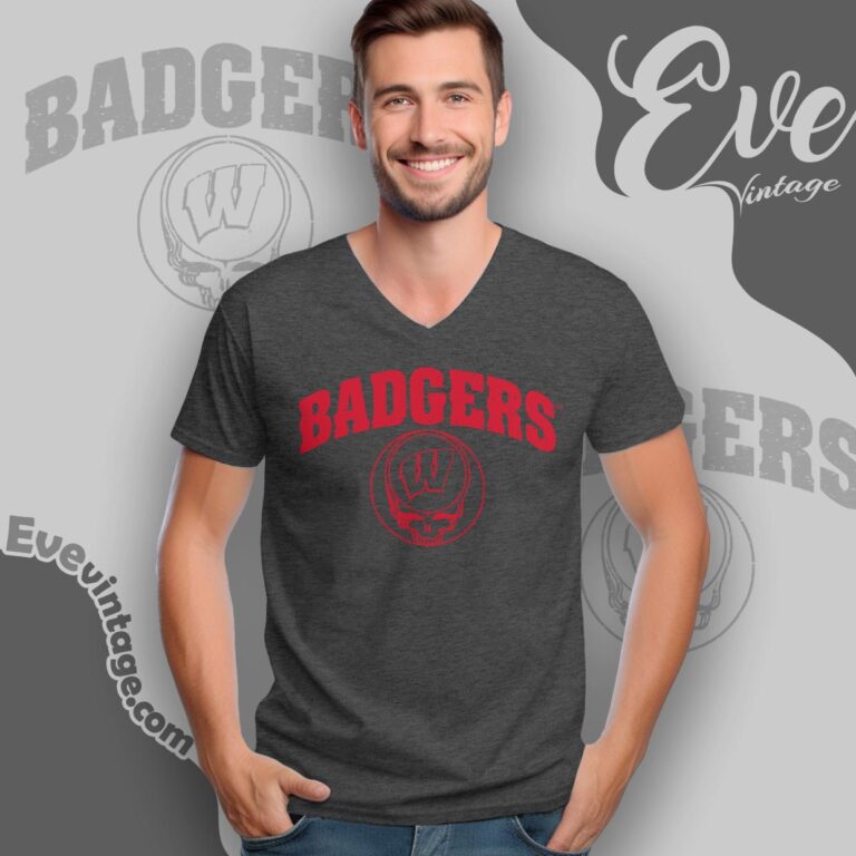 Wisconsin Badgers Steal Your Face Simple Logo V Neck TShirt Wisconsin Badgers Steal Your Face Simple Logo V Neck TShirt