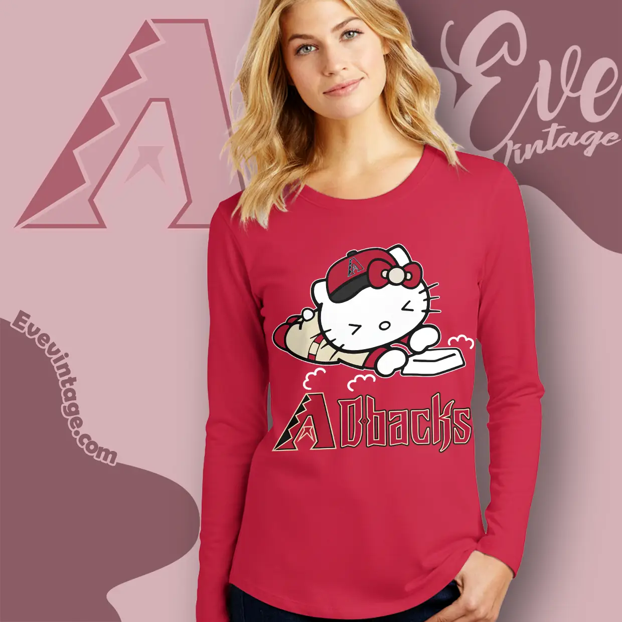 arizona diamondbacks hello kitty sliding into home long sleeve tee arizona diamondbacks hello kitty sliding into home long sleeve tee