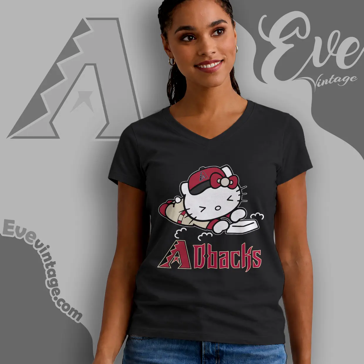 arizona diamondbacks hello kitty sliding into home v neck tshirt arizona diamondbacks hello kitty sliding into home v neck tshirt