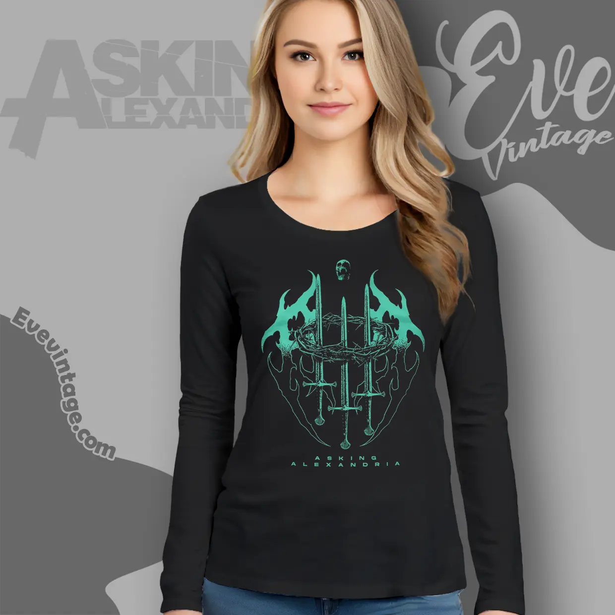 asking alexandria crown sword long sleeve tee asking alexandria crown sword long sleeve tee