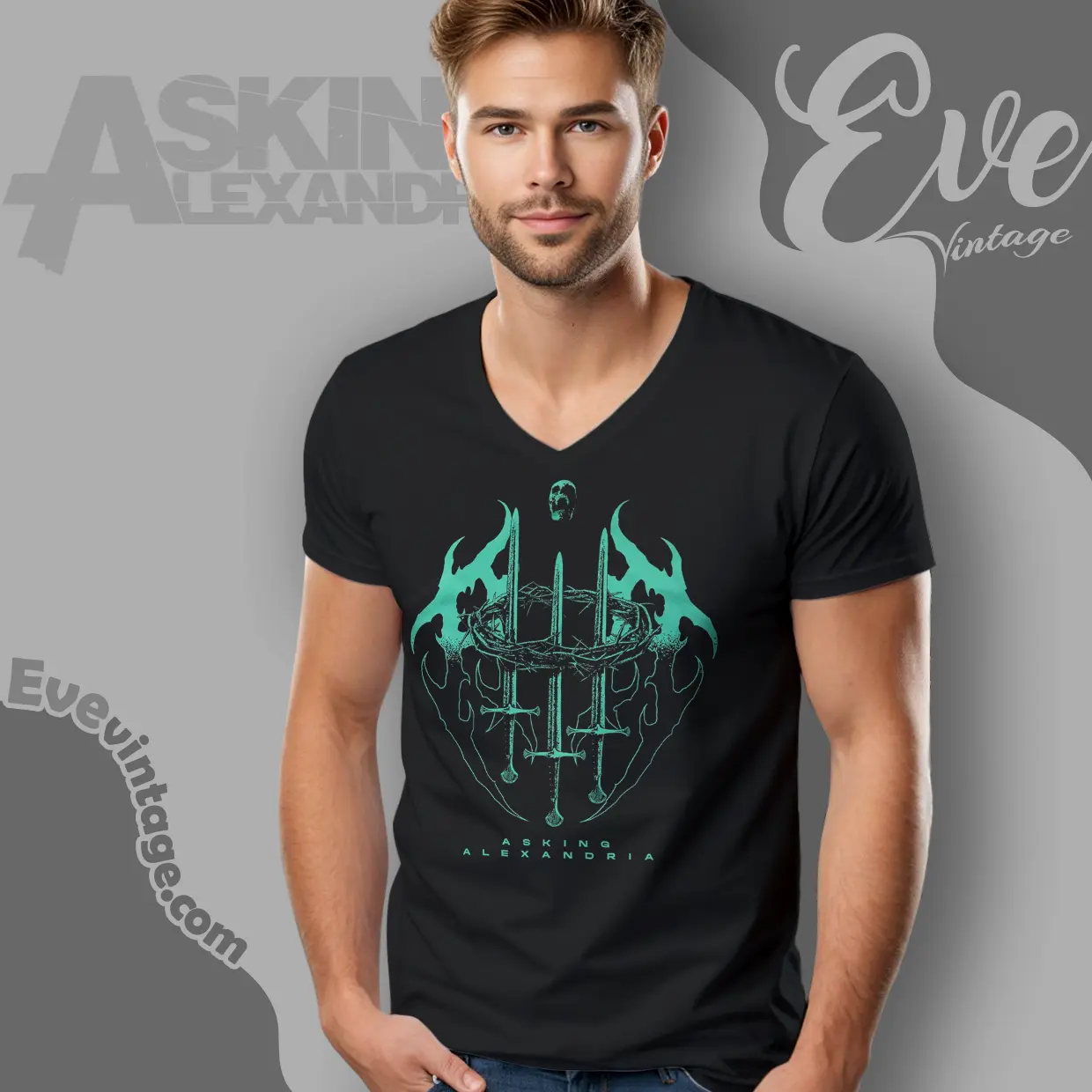 asking alexandria crown sword v neck tshirt asking alexandria crown sword v neck tshirt