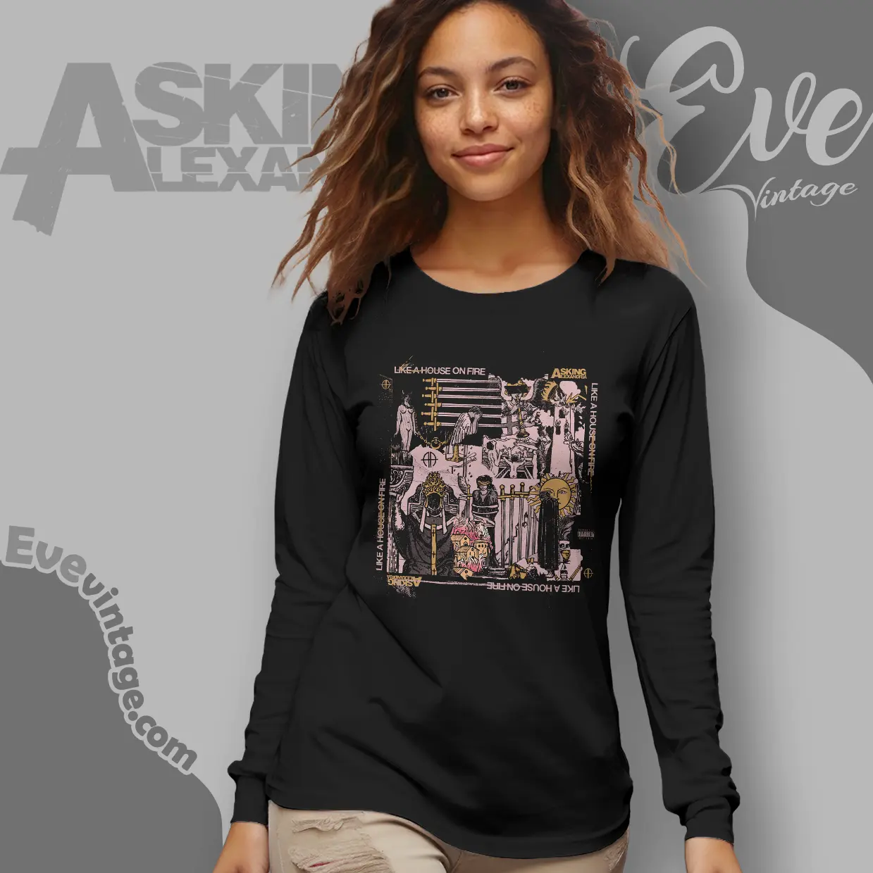 asking alexandria shirt like a house on fire long sleeve tee asking alexandria shirt like a house on fire long sleeve tee