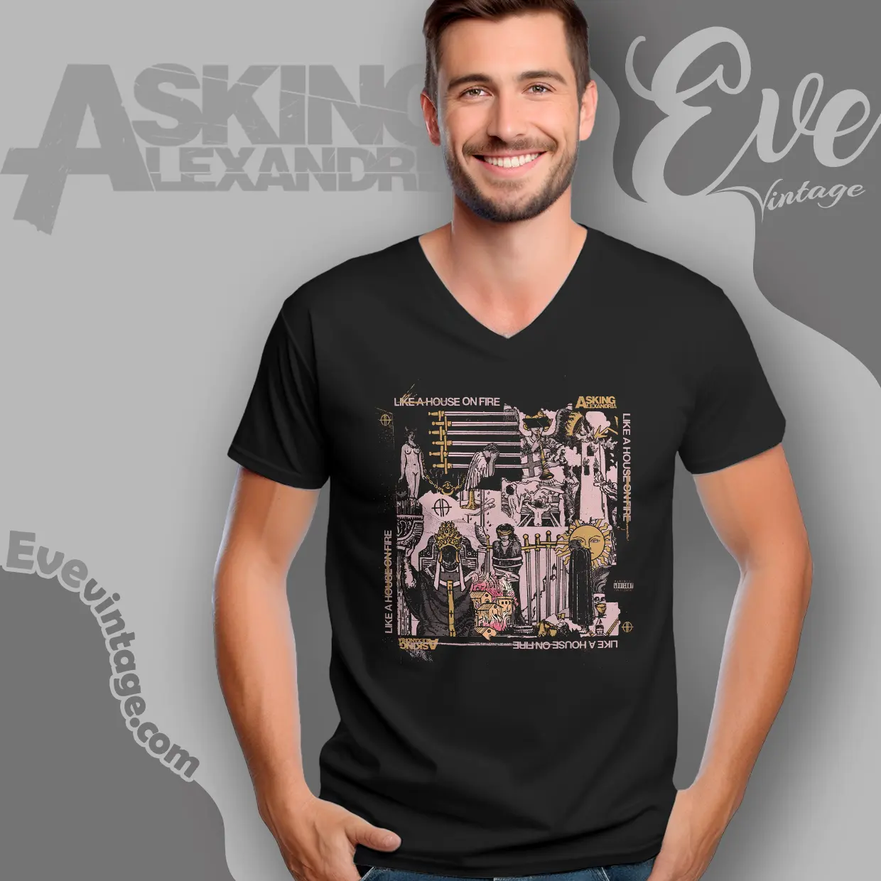 asking alexandria shirt like a house on fire v neck tshirt asking alexandria shirt like a house on fire v neck tshirt