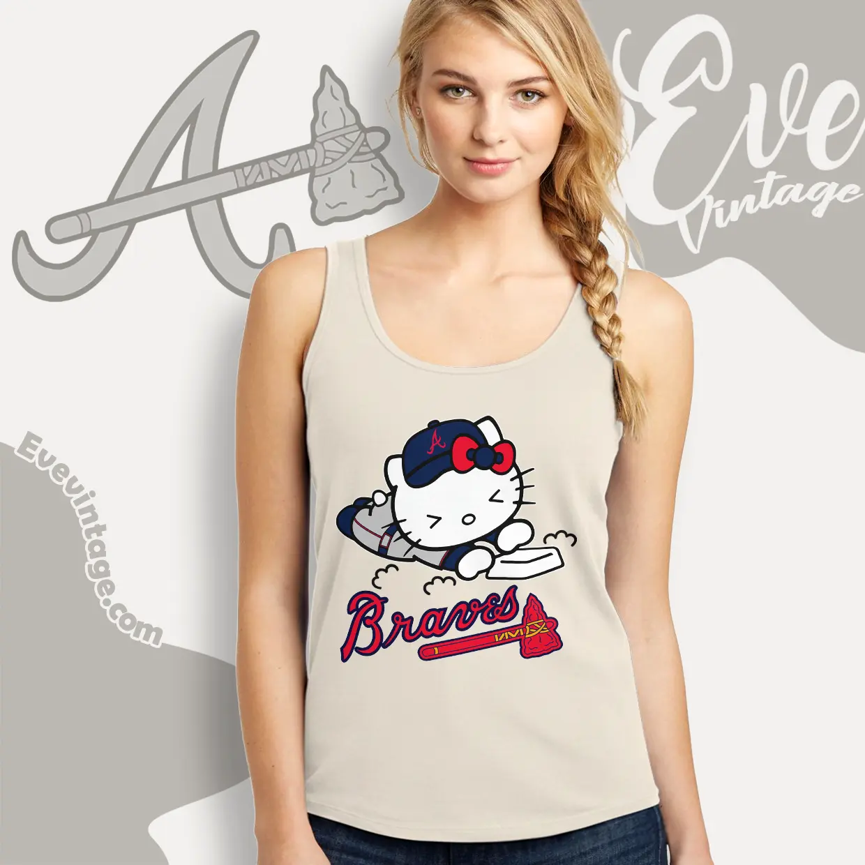atlanta braves hello kitty sliding into home tank top racerback atlanta braves hello kitty sliding into home tank top racerback