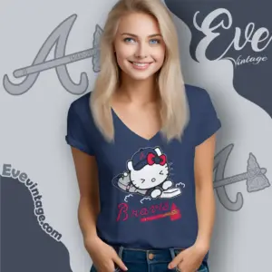 atlanta braves hello kitty sliding into home v neck tshirt