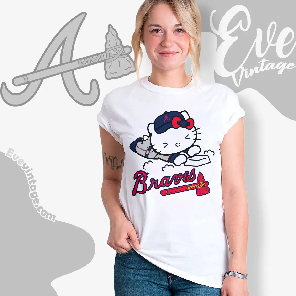 atlanta braves hello kitty sliding into home women t shirt atlanta braves hello kitty sliding into home women t shirt