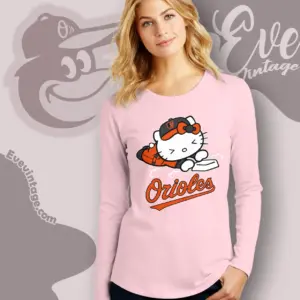 baltimore orioles hello kitty sliding into home long sleeve tee