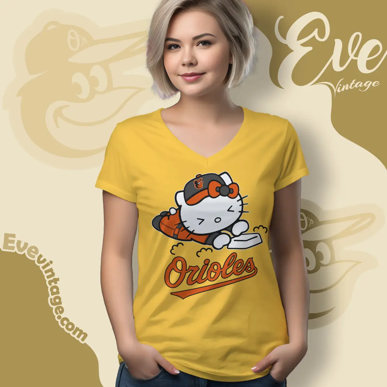 baltimore orioles hello kitty sliding into home v neck tshirt baltimore orioles hello kitty sliding into home v neck tshirt