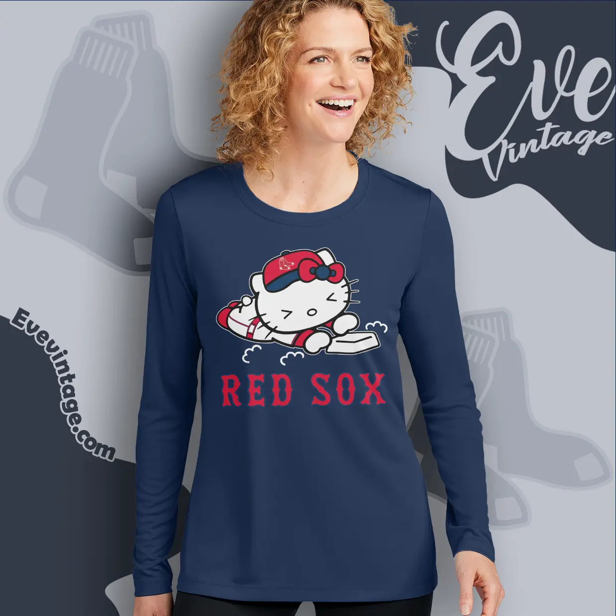 boston red sox hello kitty sliding into home long sleeve tee boston red sox hello kitty sliding into home long sleeve tee