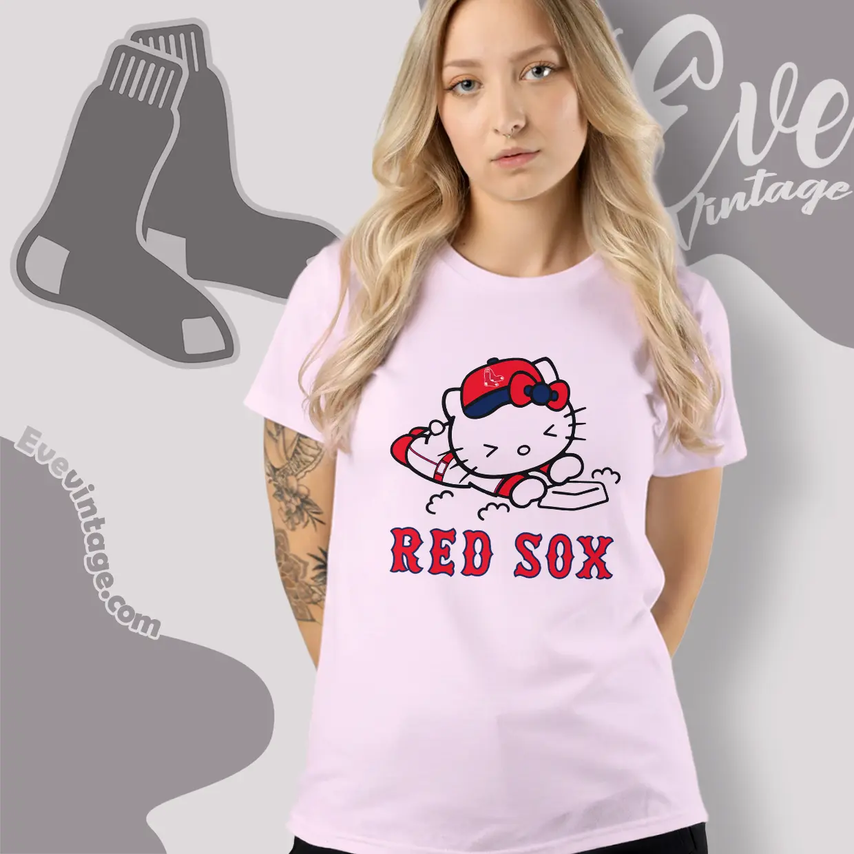 boston red sox hello kitty sliding into home women t shirt boston red sox hello kitty sliding into home women t shirt