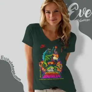 charles barkley vs godzilla 90s nike v neck tshirt