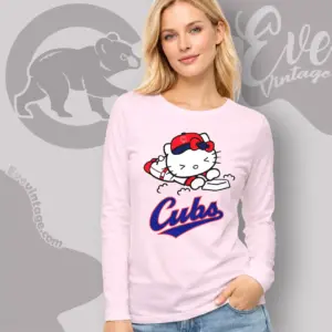 chicago cubs hello kitty sliding into home long sleeve tee