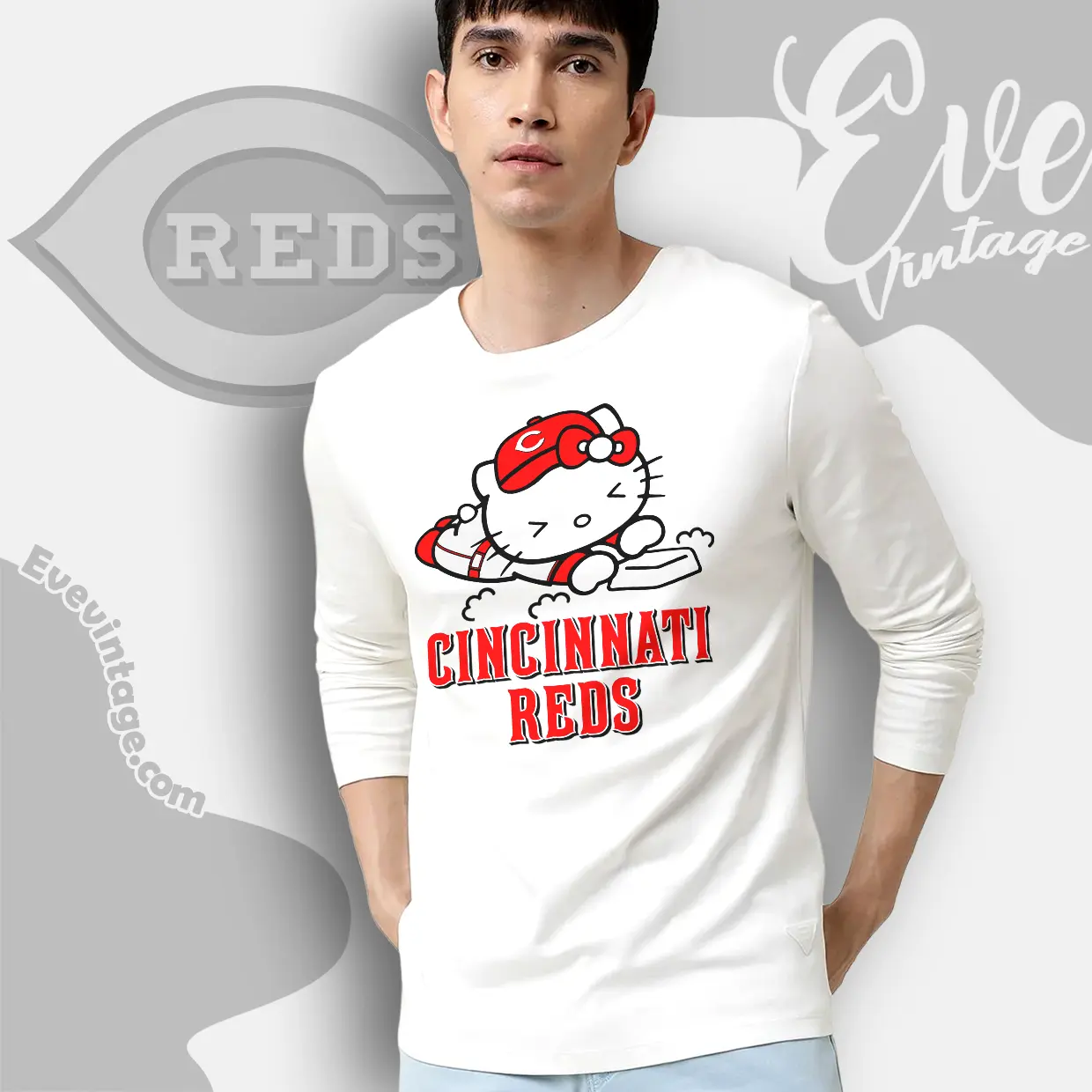 cincinnati reds hello kitty sliding into home long sleeve tee cincinnati reds hello kitty sliding into home long sleeve tee