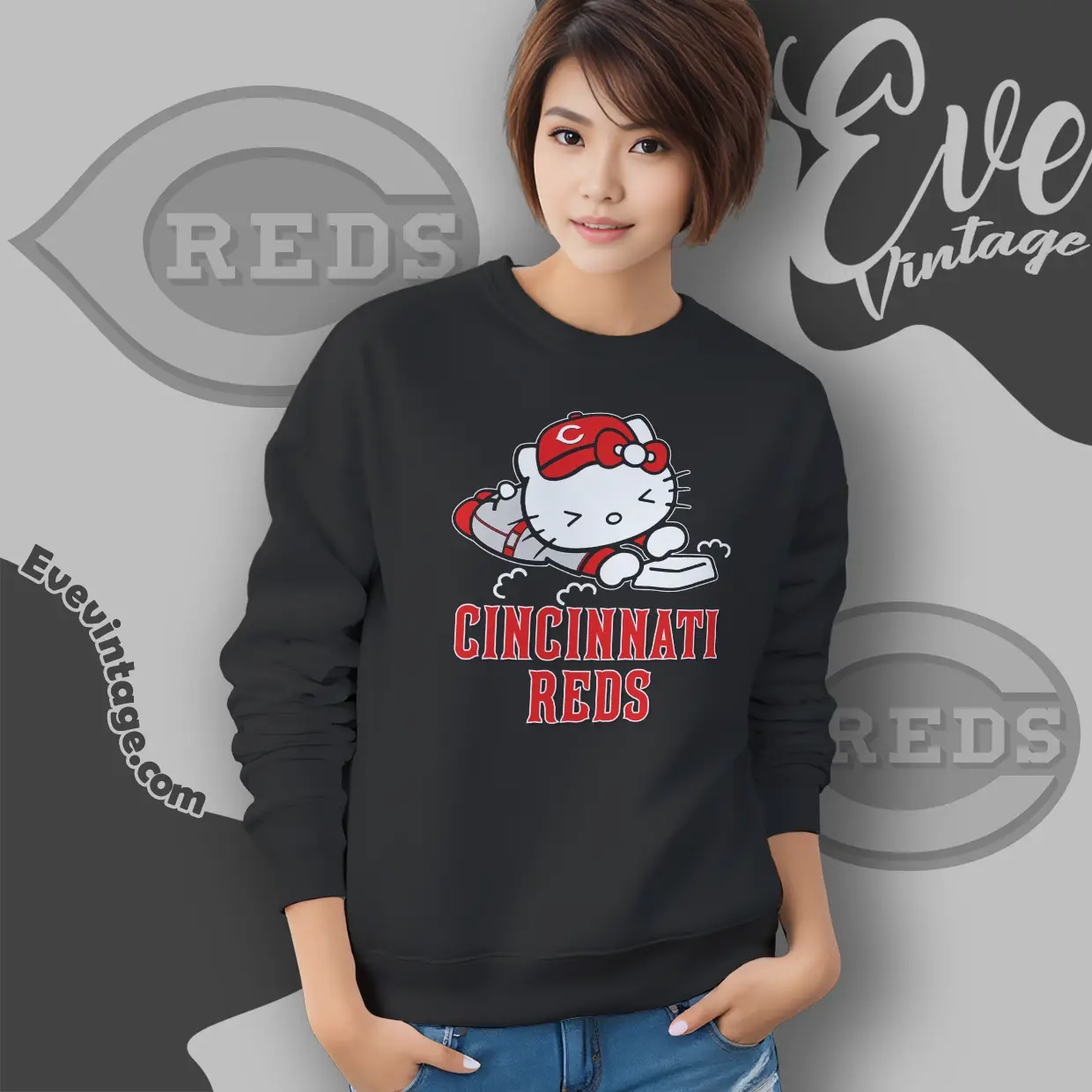 cincinnati reds hello kitty sliding into home sweatshirt cincinnati reds hello kitty sliding into home sweatshirt