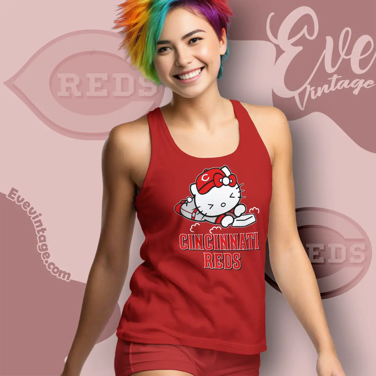 cincinnati reds hello kitty sliding into home tank top racerback cincinnati reds hello kitty sliding into home tank top racerback
