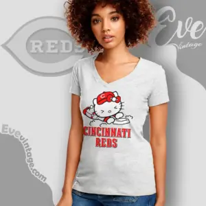 cincinnati reds hello kitty sliding into home v neck tshirt