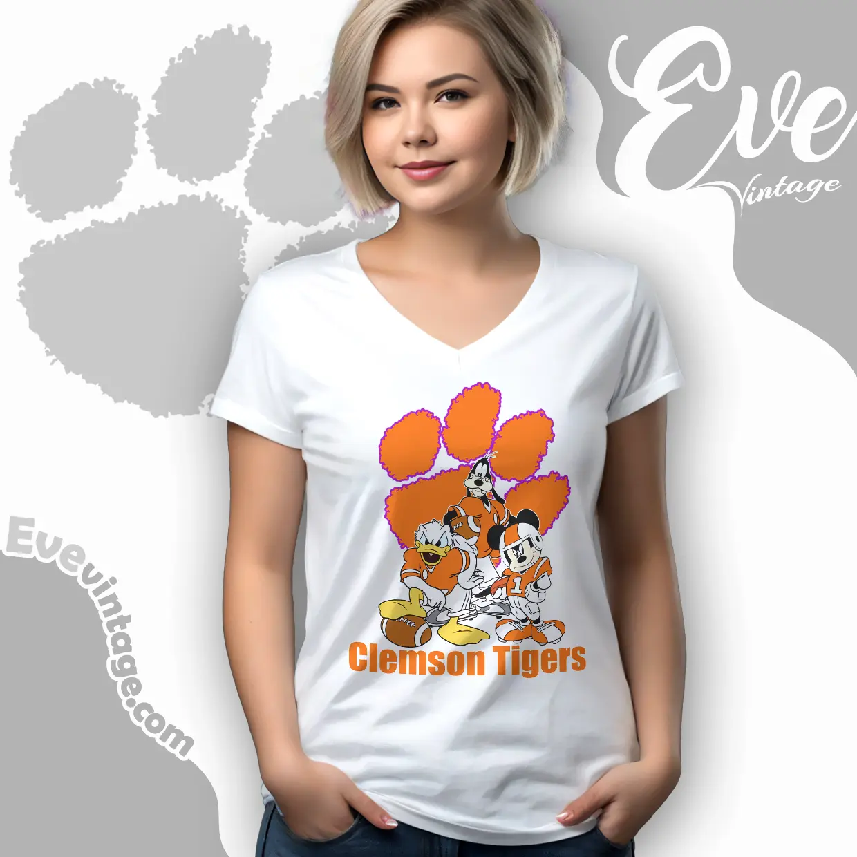 clemson tigers mickey donald goofy football v neck tshirt clemson tigers mickey donald goofy football v neck tshirt
