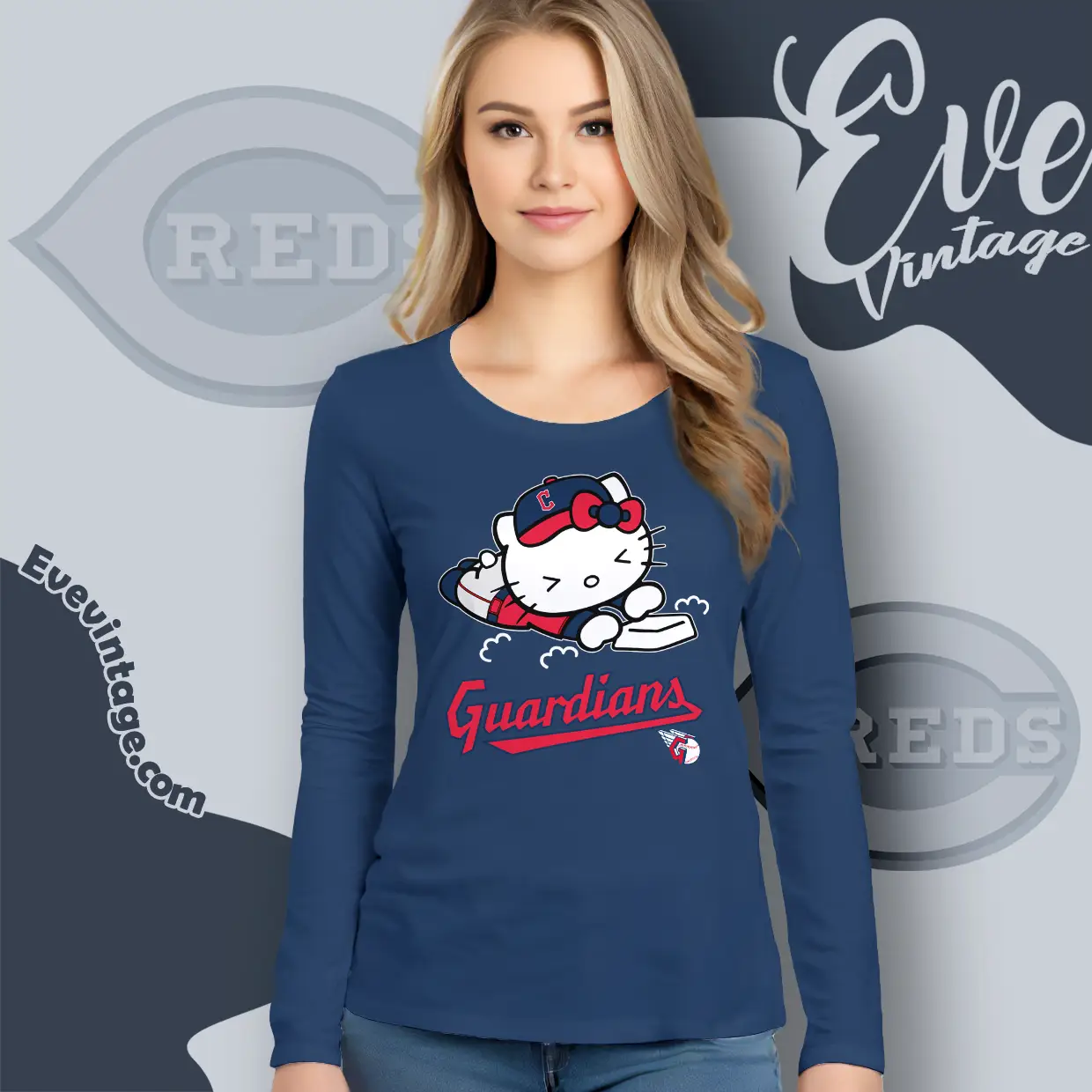 cleveland guardians hello kitty sliding into home long sleeve tee cleveland guardians hello kitty sliding into home long sleeve tee