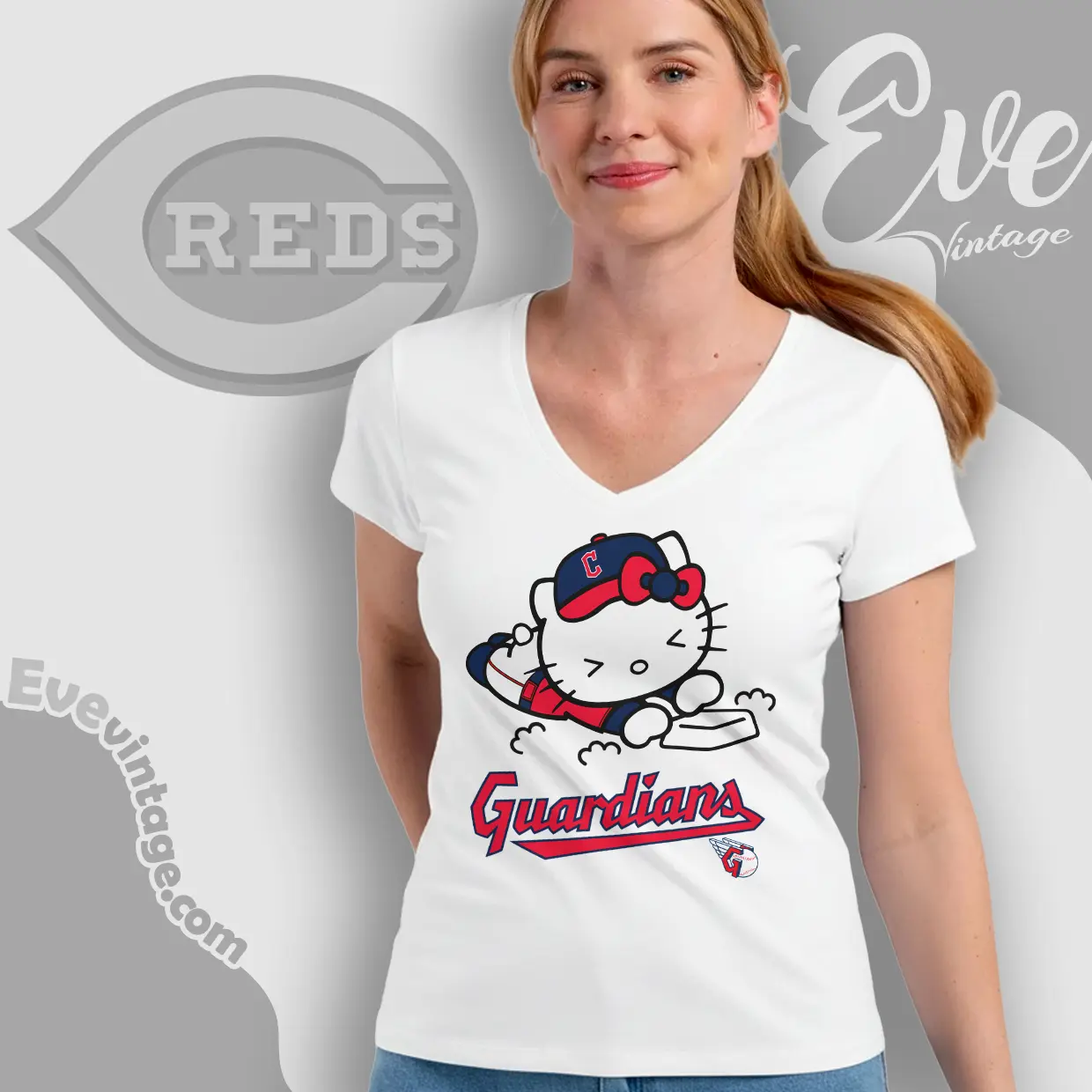 cleveland guardians hello kitty sliding into home v neck tshirt cleveland guardians hello kitty sliding into home v neck tshirt