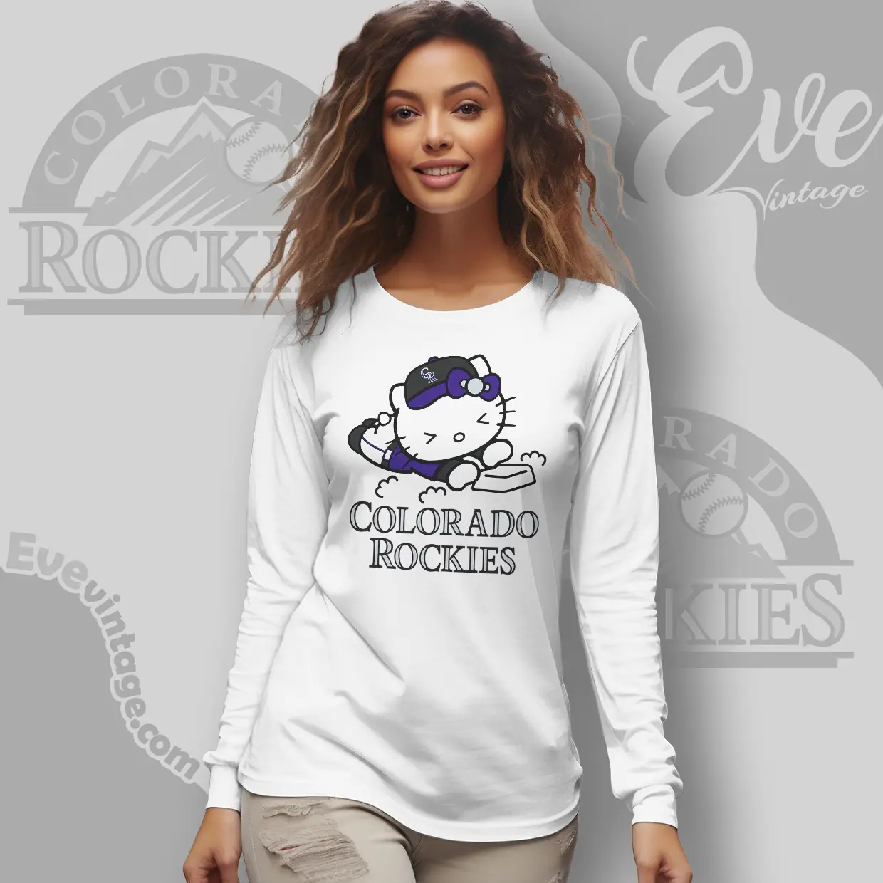colorado rockies hello kitty sliding into home long sleeve tee colorado rockies hello kitty sliding into home long sleeve tee