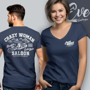 crazy woman saloon shirt dayton wy dive bar v neck tshirt