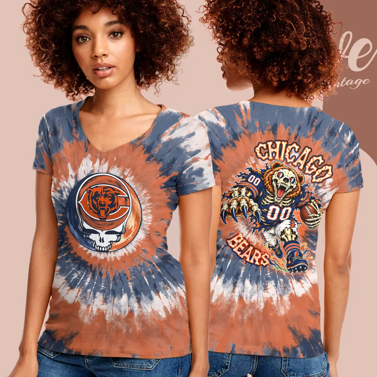 grateful dead chicago bears stealie tie dye v neck tshirt grateful dead chicago bears stealie tie dye v neck tshirt