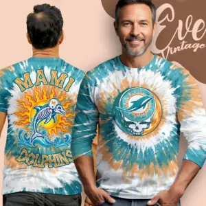 grateful dead miami dolphins stealie tie dye long sleeve tee