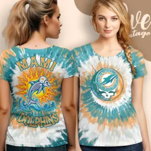 grateful dead miami dolphins stealie tie dye women t shirt