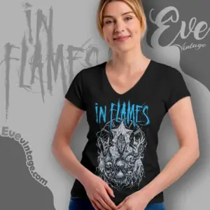 in flames burried time dark v neck tshirt
