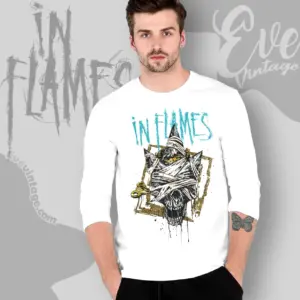 in flames clockwork skull long sleeve tee