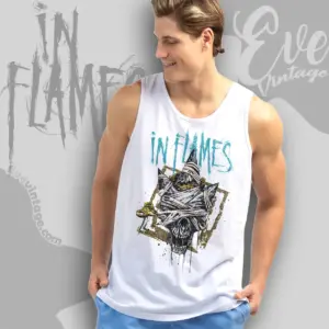 in flames clockwork skull tank top racerback