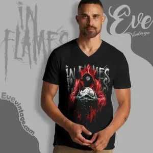 in flames jester drip v neck tshirt