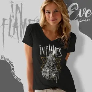 in flames jester horn v neck tshirt