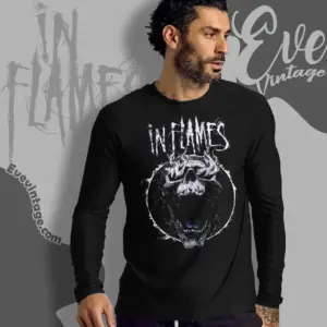 in flames screaming skull long sleeve tee
