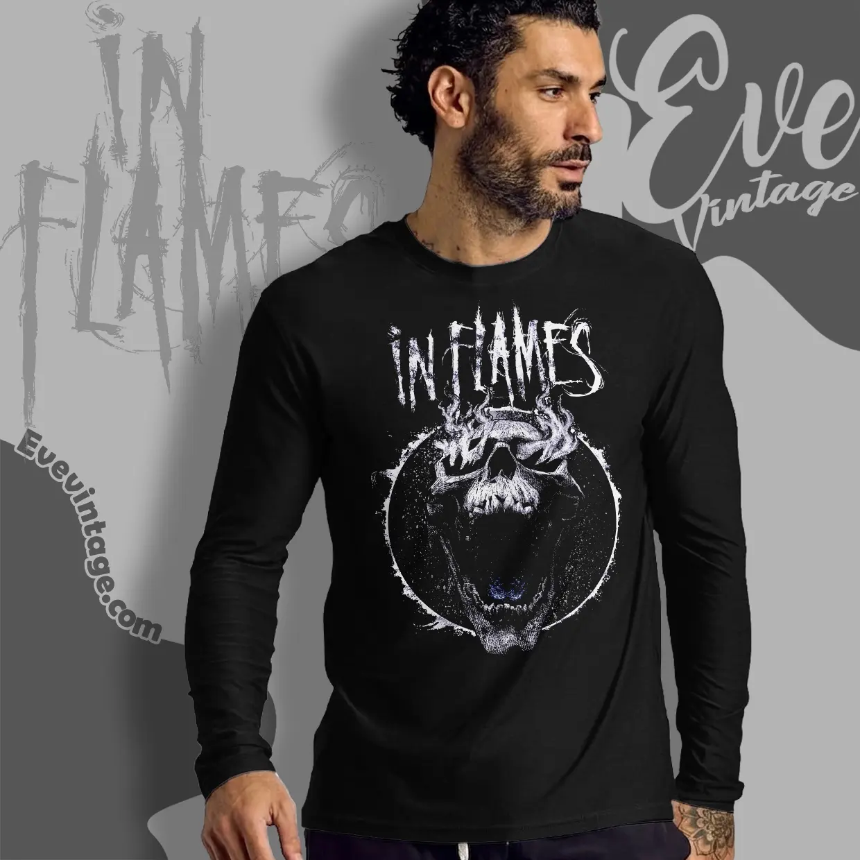 in flames screaming skull long sleeve tee in flames screaming skull long sleeve tee