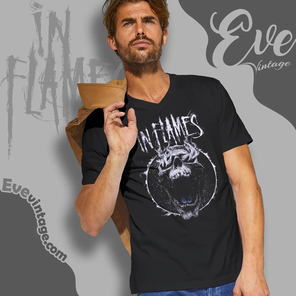 in flames screaming skull v neck tshirt in flames screaming skull v neck tshirt