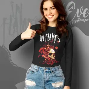 in flames skull vines long sleeve tee