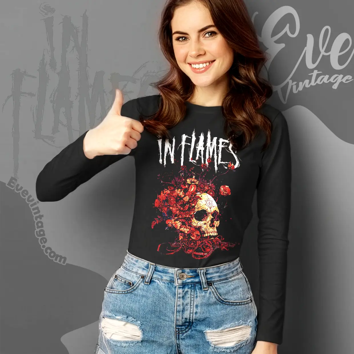 in flames skull vines long sleeve tee in flames skull vines long sleeve tee